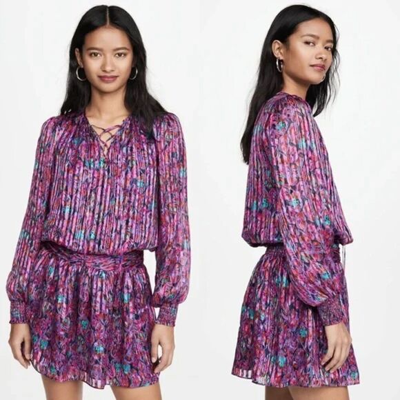 Ramy Brook Womens Size S Purple Gessie Silk Mini Dress Pullover Boho Psychedelic - Picture 3 of 13